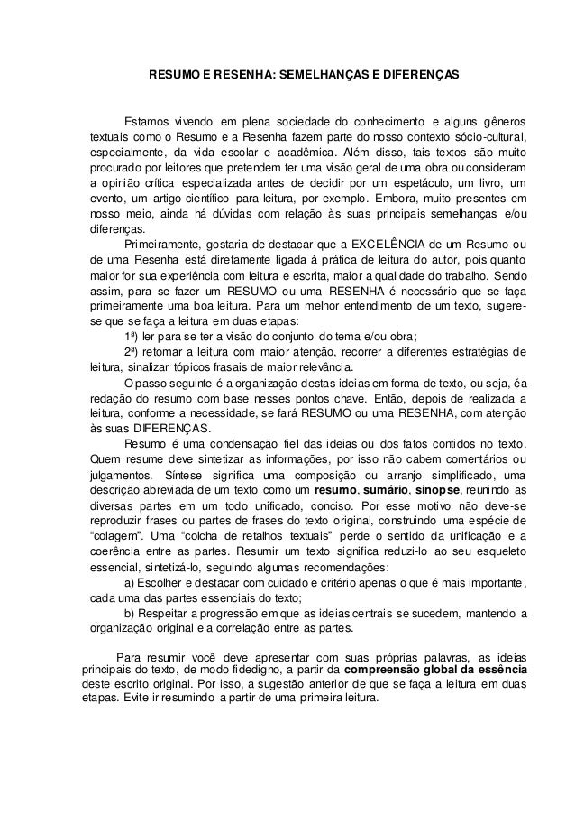 resumo e resenha 22 05 2015resumo e resenha semelhanÇas e diferenÇas estamos vivendo em plena sociedade do conhecimento e alguns